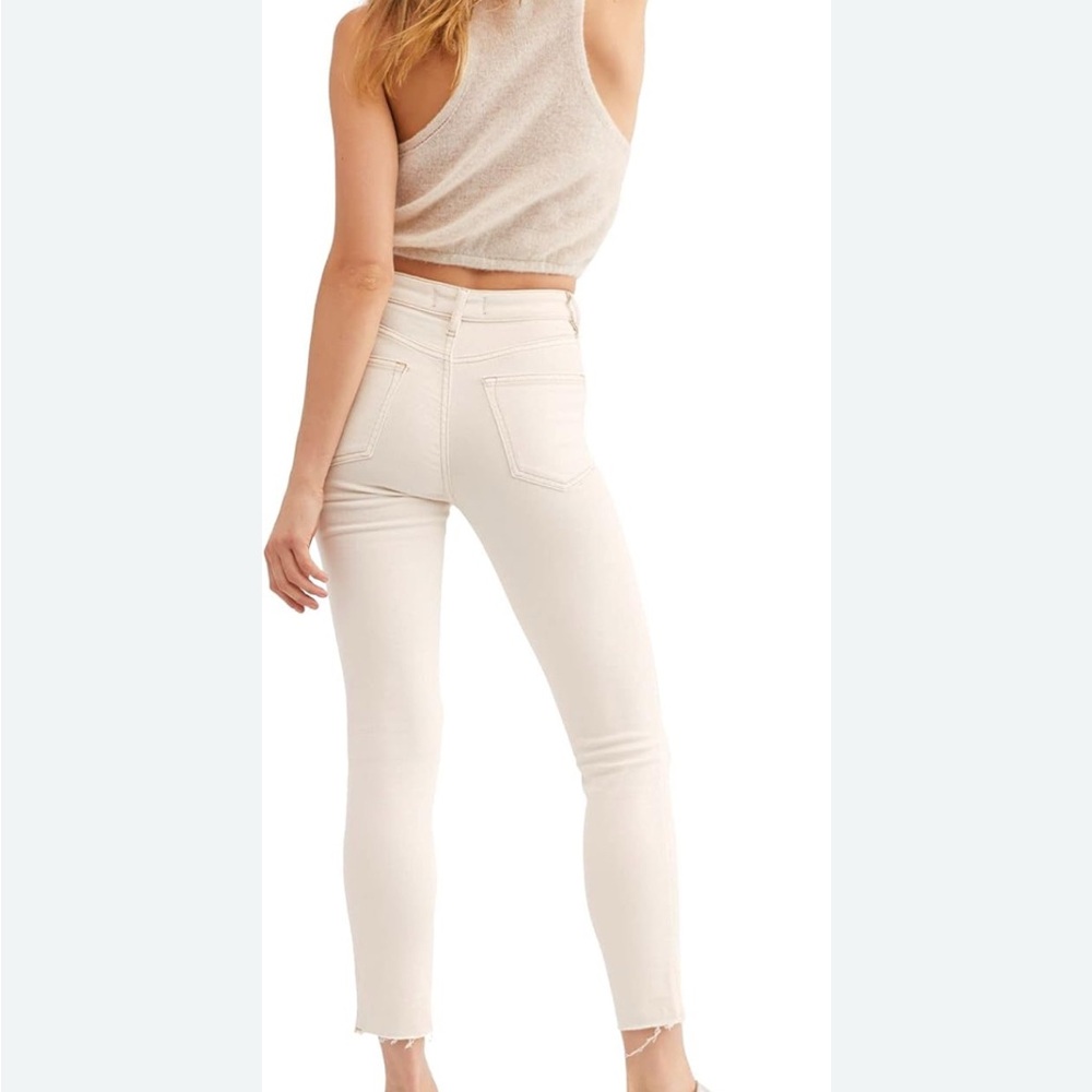 Free People White Frayed-Hem skinny jeans